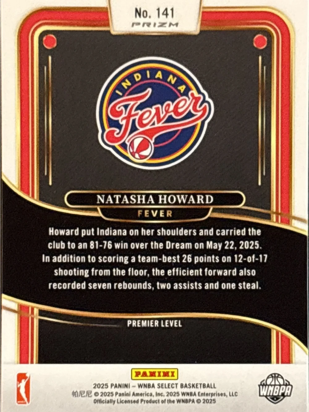 Panini Select Natasha Howard Fever Basketball Card - Prizm